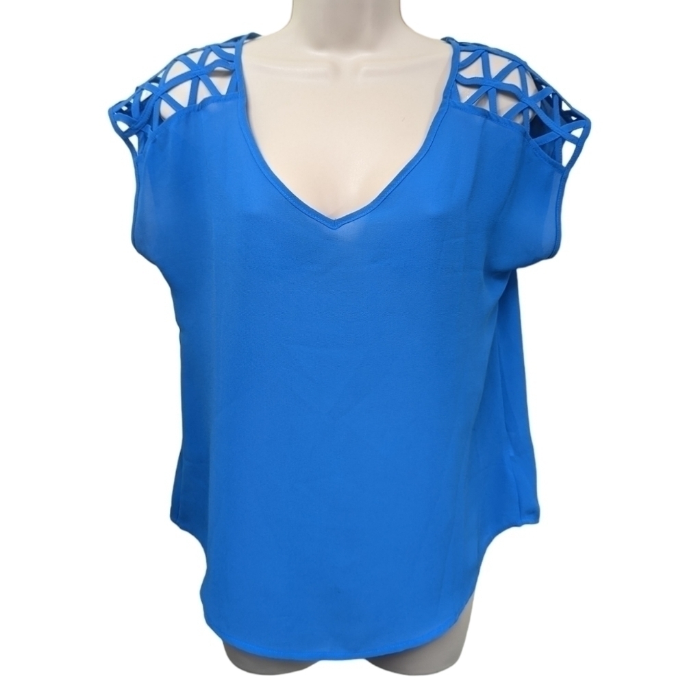 E Hanger M Cage Shoulder Crepe Textured Top Sz M